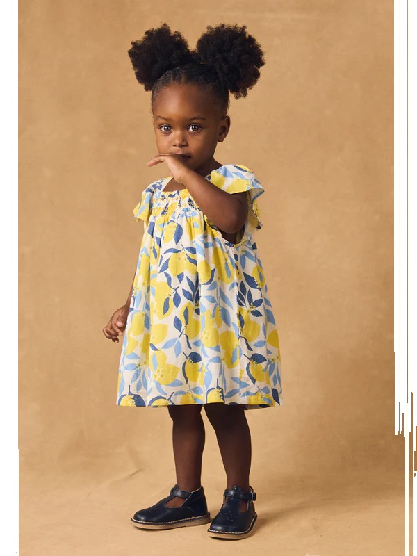 Robe bébé fille imprimé citron jaune avec bloomer assorti