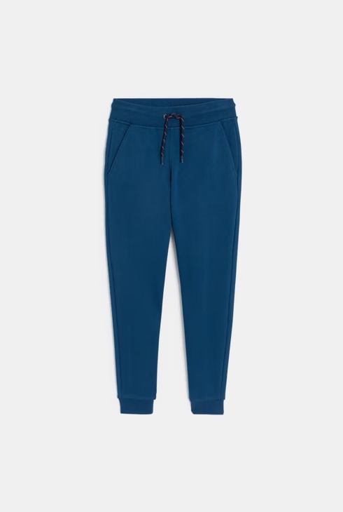 Pantalon jogging enfant bleu confortable avec cordon