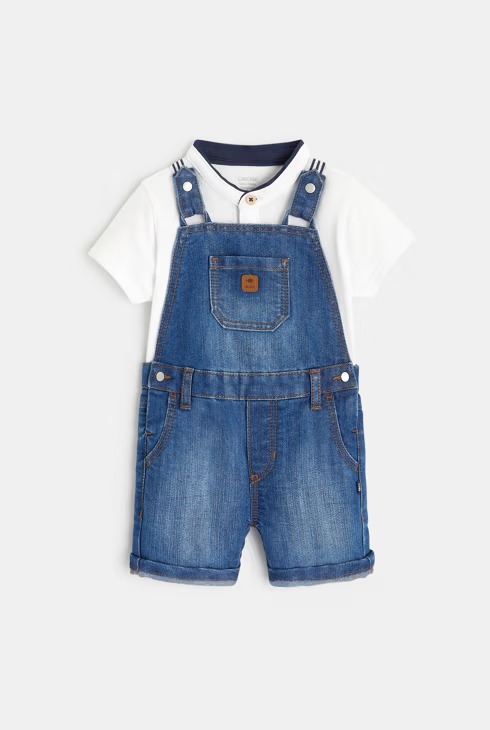 Ensemble bébé garçon salopette en jean et polo blanc